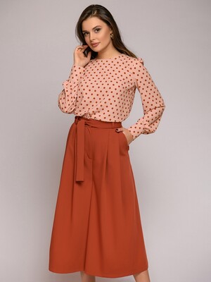 Блуза розовая в горошек с длинными рукавами