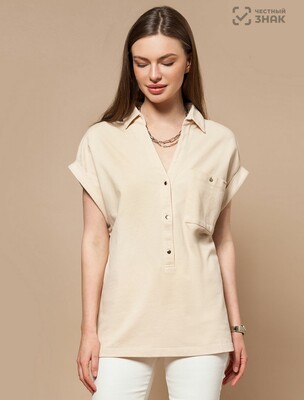 Over-size блузка-поло из трикотажа "пике".